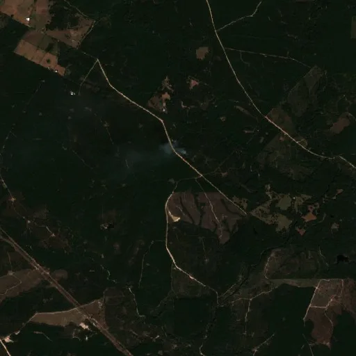 Kickapoo Creek Fire, Groverton, Texas — Sentinel-2 true color