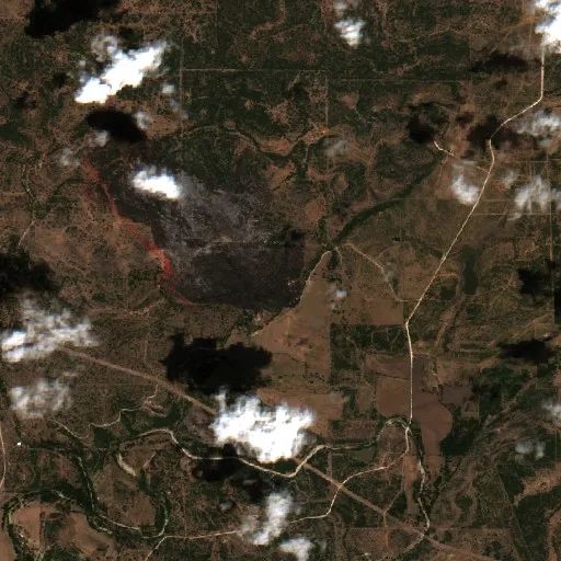 Kurk Fire, Cherokee, Texas — Sentinel-2 true color