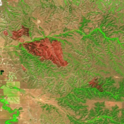 Incendio Rancher (Dakota del Sur) — Sentinel-2 SWIR (fuego)