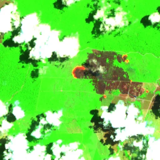 Wildfire near Água Preta (Oct 4) — Sentinel-2 SWIR (fuego)