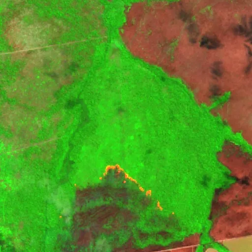 Wildfire near Aldeia Bacaeri (Aug 21) — Sentinel-2 SWIR (fuego)