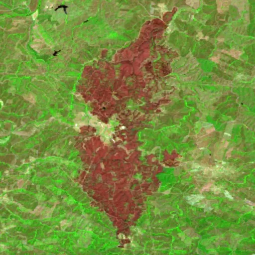 Wildfire near Ameixial (PT) — Sentinel-2 SWIR (fuego)