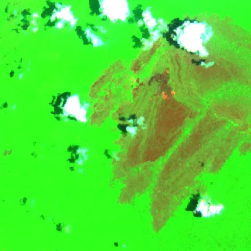 Wildfire near Angoram Village (Oct 12 · SW) — Sentinel-2 SWIR (fuego)