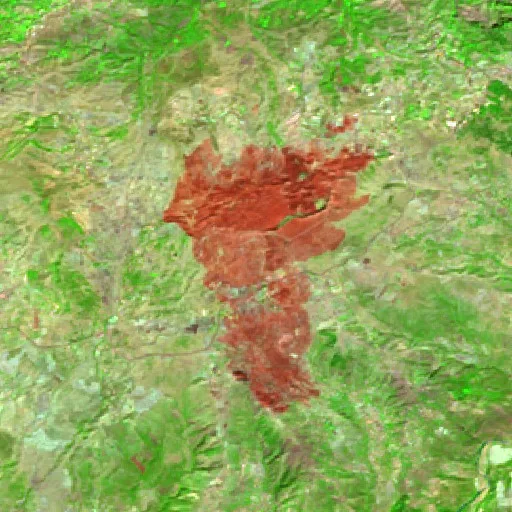 Wildfire near Arbatache — Sentinel-2 SWIR (fuego)