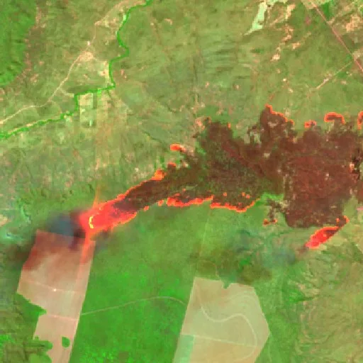Incendio cerca de Barreiras (30 ago · N) — Sentinel-2 SWIR (fuego)