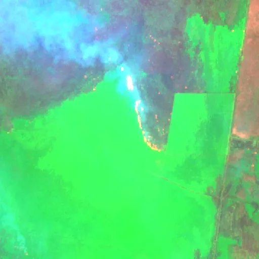 Wildfire near Basarang (Oct 15) — Sentinel-2 SWIR (fuego)