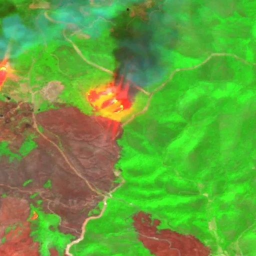 Incendio cerca de Berrahal (27 ago · N) — Sentinel-2 SWIR (fuego)