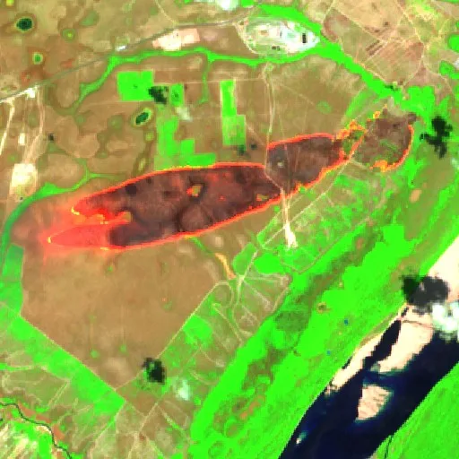 Incendio cerca de Boa Vista (16 oct) — Sentinel-2 SWIR (fuego)