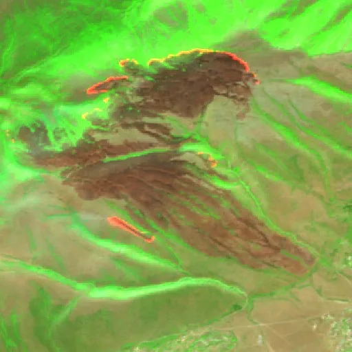 Wildfire near Bojane — Sentinel-2 SWIR (fuego)