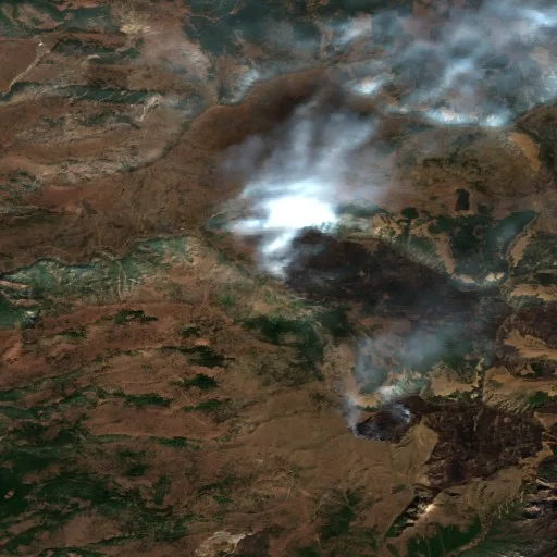 Wildfire near Bulqizë — Sentinel-2 true color