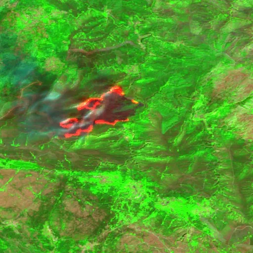Wildfire near Cabreiros e Albergaria da Serra (Aug 18 #2) — Sentinel-2 SWIR (fuego)