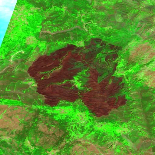 Wildfire near Cabreiros e Albergaria da Serra (Aug 18 #3) — Sentinel-2 SWIR (fuego)