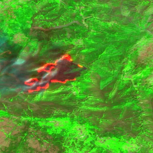 Wildfire near Cabreiros e Albergaria da Serra — Sentinel-2 SWIR (fuego)
