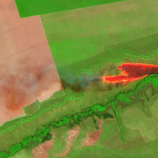 Incendio cerca de Cachoeira (21 ago) — Sentinel-2 SWIR (fuego)