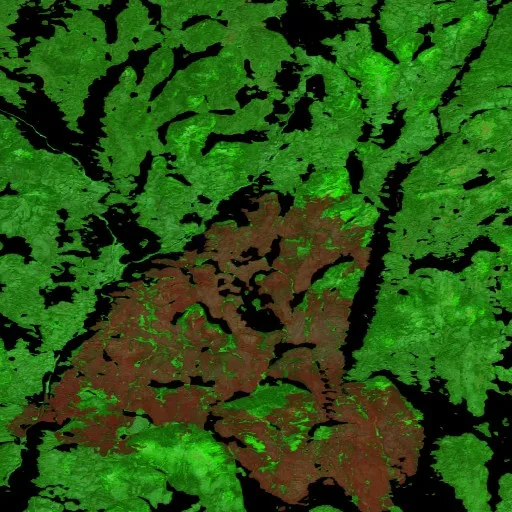 Incendio cerca de Caniapiscau (25 may) — Sentinel-2 SWIR (fuego)