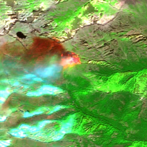 Incendio cerca de Corte (14 oct) — Sentinel-2 SWIR (fuego)