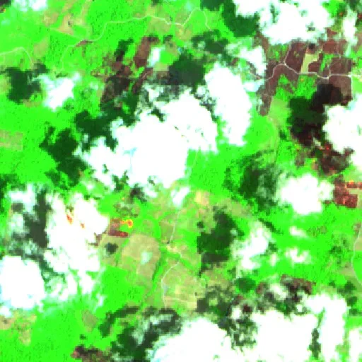 Incendio cerca de Cumarumã (14 oct · SE) — Sentinel-2 SWIR (fuego)