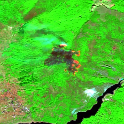 Wildfire near Debar — Sentinel-2 SWIR (fuego)