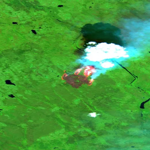 Wildfire near Dehcho Region (Jul 13) — Sentinel-2 SWIR (fuego)
