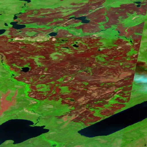Wildfire near Déline District (Jul 4) — Sentinel-2 SWIR (fuego)