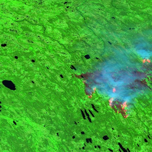 Wildfire near Eeyou Istchee James Bay (Jun 27 #2) — Sentinel-2 SWIR (fuego)