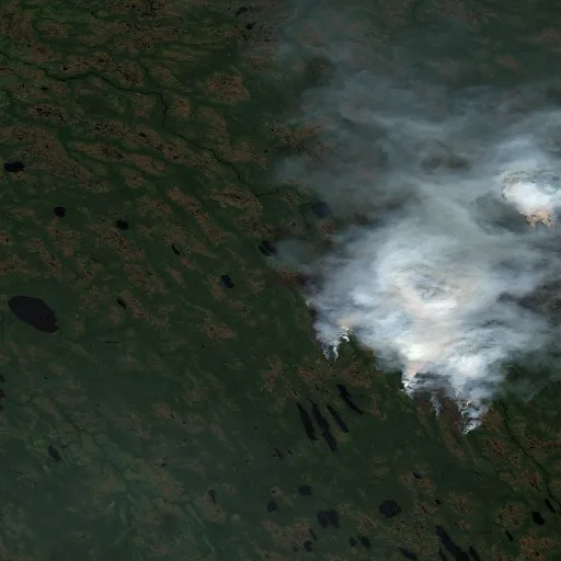Wildfire near Eeyou Istchee James Bay (Jun 27 #2) — Sentinel-2 true color