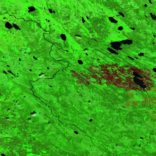 Wildfire near Eeyou Istchee James Bay (Jun 26) — Sentinel-2 SWIR (fuego)