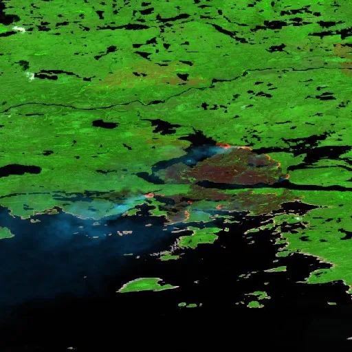 Wildfire near Eeyou Istchee James Bay (Jun 19 #2) — Sentinel-2 SWIR (fuego)