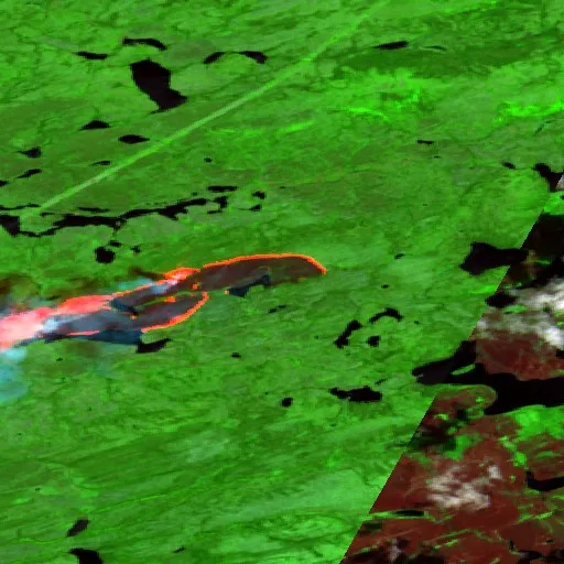 Wildfire near Eeyou Istchee James Bay (Jun 23 · NW #2) — Sentinel-2 SWIR (fuego)