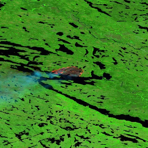 Incendio cerca de Eeyou Istchee James Bay (Jun 22 #2) — Sentinel-2 SWIR (fuego)