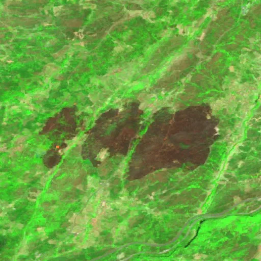 Wildfire near Figueiró da Granja (Aug 8 #2) — Sentinel-2 SWIR (fuego)