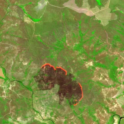 Wildfire near Formoso (Aug 31) — Sentinel-2 SWIR (fuego)
