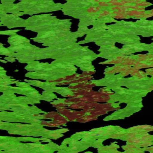 Wildfire near Fort Reliance (Jul 18) — Sentinel-2 SWIR (fuego)