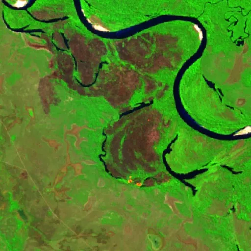 Wildfire near Gaúcha do Norte (Aug 9) — Sentinel-2 SWIR (fuego)