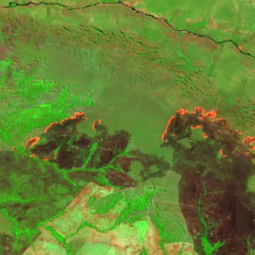 Wildfire near General Carneiro (Aug 20) — Sentinel-2 SWIR (fuego)