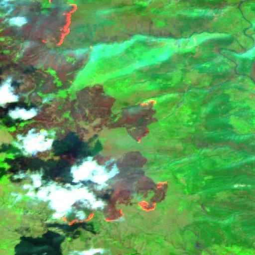 Incendio cerca de Gjegjan — Sentinel-2 SWIR (fuego)