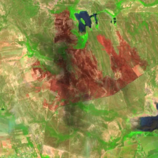 Wildfire near Guadalupe (Aug 22) — Sentinel-2 SWIR (fuego)
