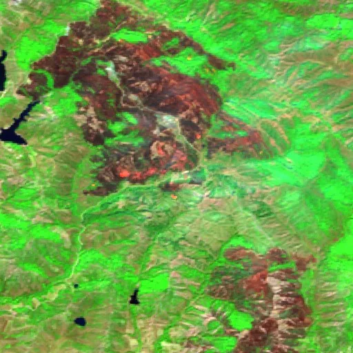 Wildfire near Helmas — Sentinel-2 SWIR (fuego)