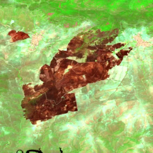 Wildfire near Hinojosas de Calatrava (Jul 15 #2) — Sentinel-2 SWIR (fuego)