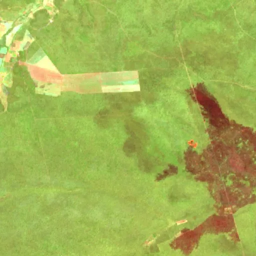 Wildfire near Itaueira (Oct 7) — Sentinel-2 SWIR (fuego)