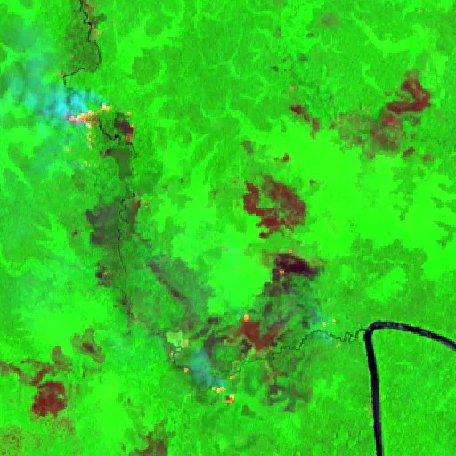 Incendio cerca de Kepi (6 oct · E) — Sentinel-2 SWIR (fuego)