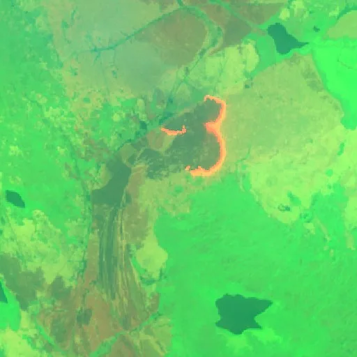 Incendio cerca de Kimaam (25 oct) — Sentinel-2 SWIR