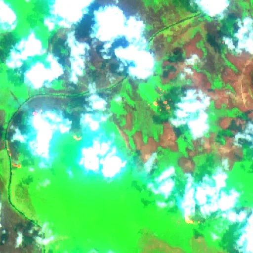 Wildfire near Kuala Pembuang (Oct 3 · E) — Sentinel-2 SWIR (fuego)