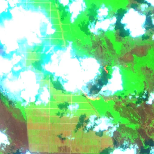 Wildfire near Kuala Pembuang (Oct 3 · NE) — Sentinel-2 SWIR (fuego)
