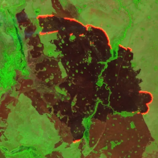Incendio cerca de Lagoa da Confusão (2 ago) — Sentinel-2 SWIR (fuego)