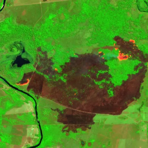 Incendio cerca de Lagoa da Confusão (1 ago) — Sentinel-2 SWIR (fuego)