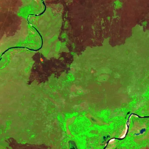 Wildfire near Lagoa da Confusão (Aug 25) — Sentinel-2 SWIR (fuego)