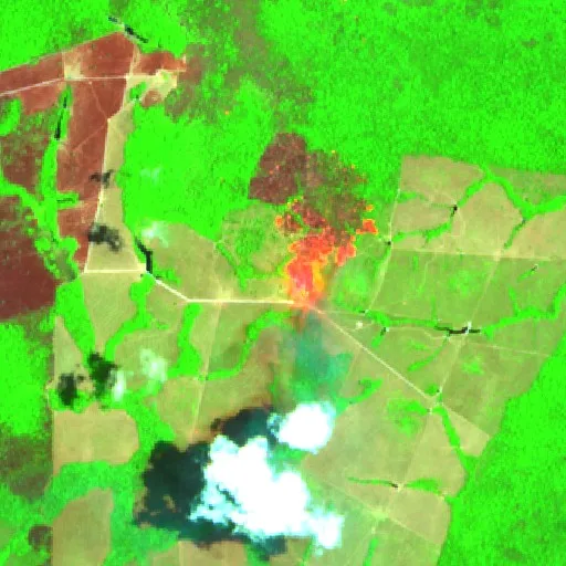 Wildfire near Maloca (Oct 9) — Sentinel-2 SWIR (fuego)