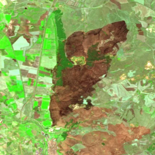 Incendio cerca de Minervino Murge (10 ago) — Sentinel-2 SWIR (fuego)