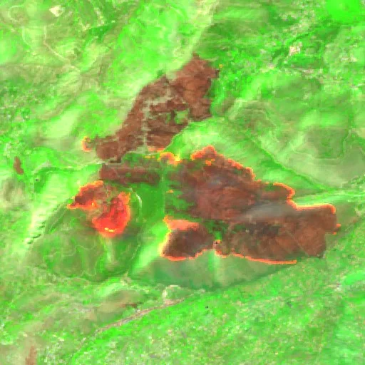 Wildfire near Monreale (Jul 22 #2) — Sentinel-2 SWIR (fuego)